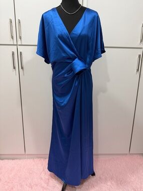 StyleWe Royal Blue Satin Midi Dress